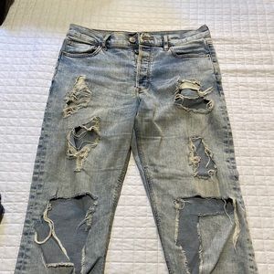 Light Wash, Express Distressed Vintage Skinny, High-Waisted, Button Fly Jeans